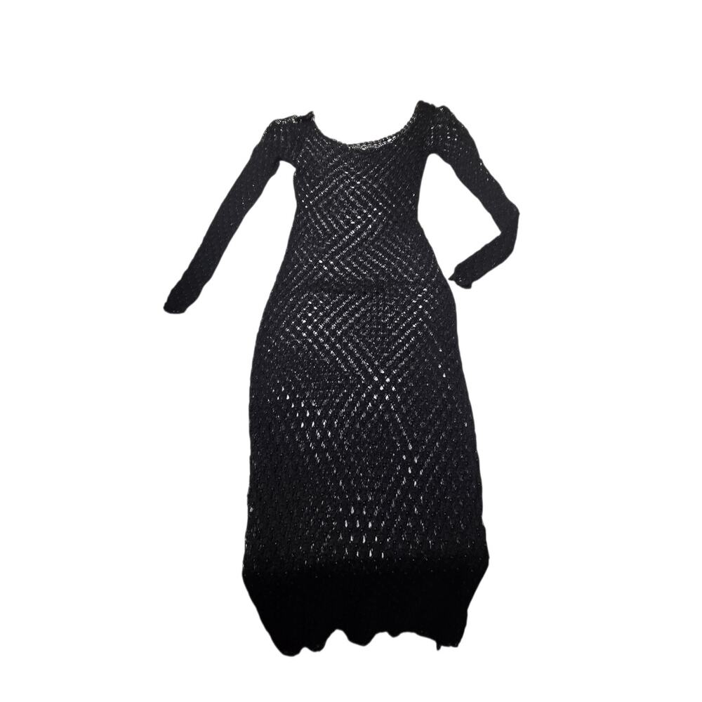 Sexy Homemade Crochet Beaded See Through Gown Medium To Large Black